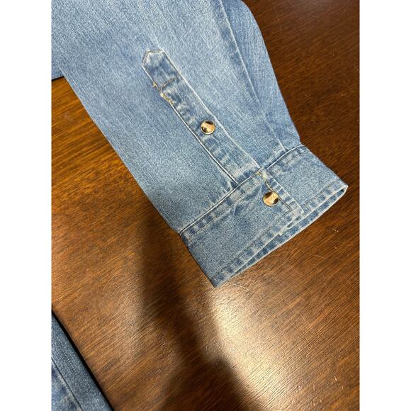 VTG Western Denim Pearl Snap Button Shirt Men Large Grunge Aztec Fringe Boho - Picture 10 of 14